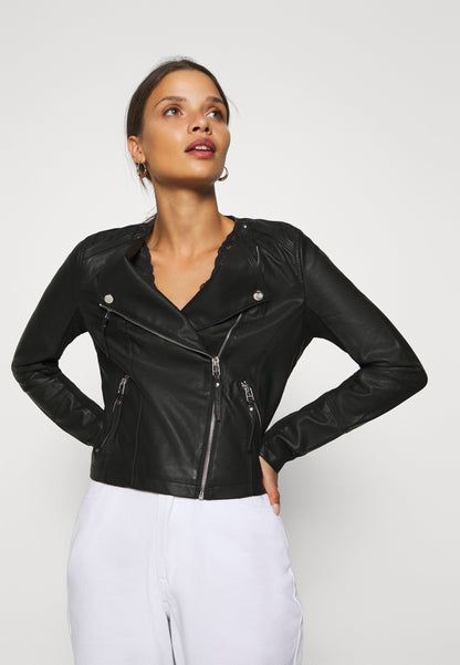 Trendy Women’s Black Sheepskin Leather Biker Jacket