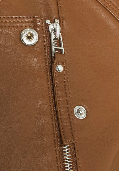 Women’s Tan Brown Genuine Leather Biker Jacket