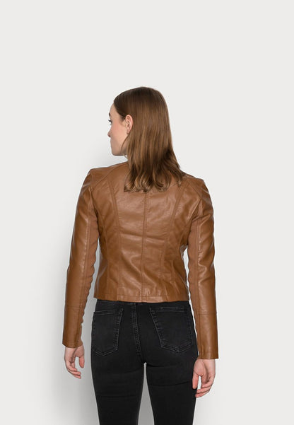 Women’s Tan Brown Genuine Leather Biker Jacket