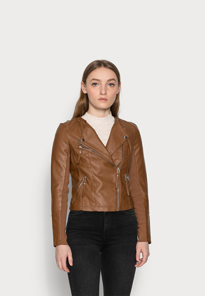 Women’s Tan Brown Genuine Leather Biker Jacket