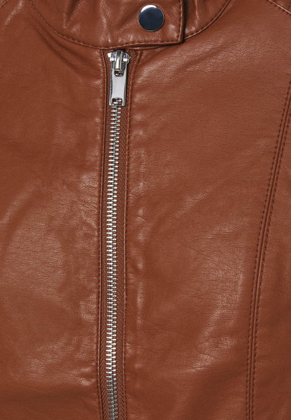 Women’s Chocolate Brown Leather Biker Jacket Ban Collar