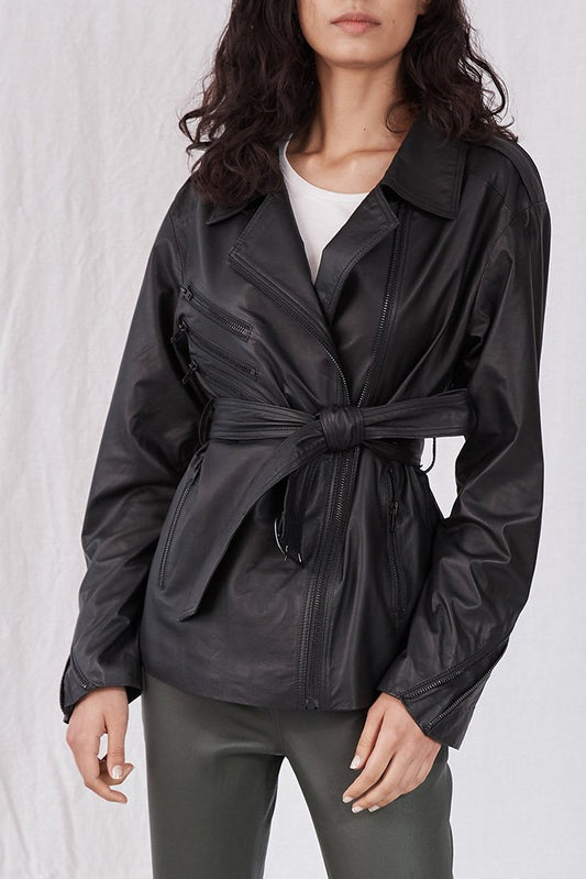 Women’s Black Sheepskin Leather Coat - Fashion Leather Jackets USA - 3AMOTO