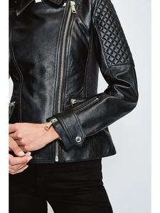 Women’s Black Genuine Sheepskin Leather Biker Jacket