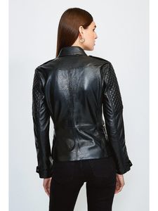 Women’s Black Genuine Sheepskin Leather Biker Jacket