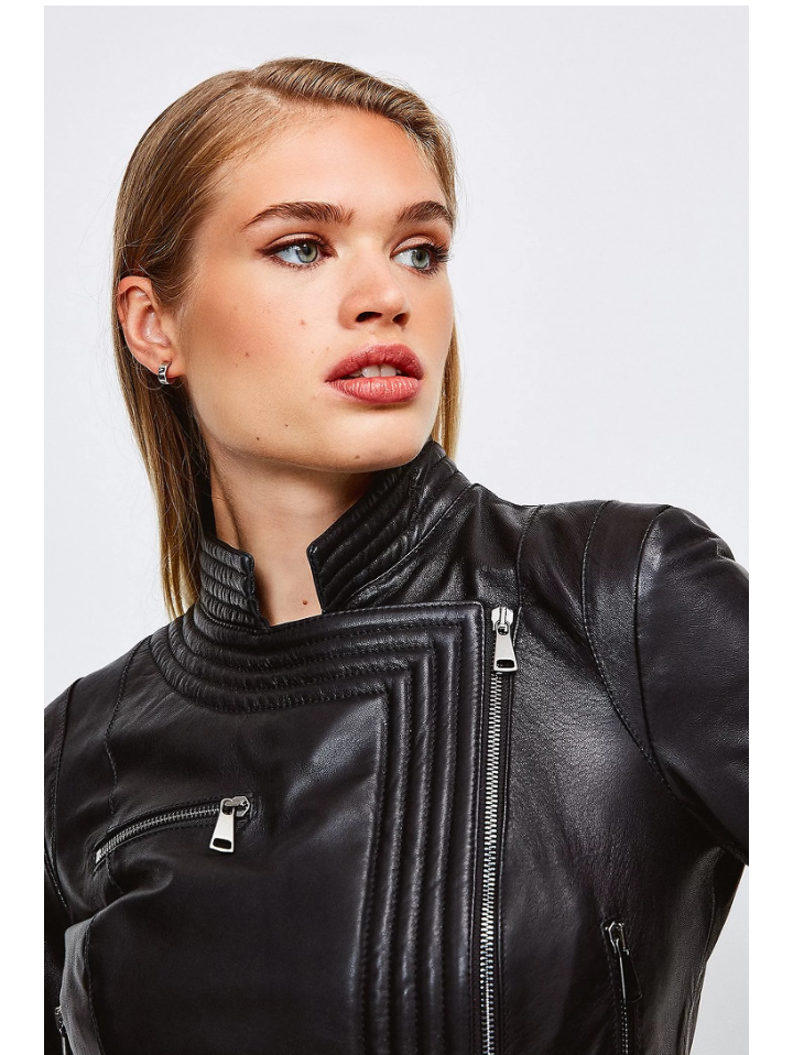 Women’s Sheepskin Black Leather Biker Jacket