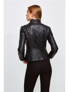Women’s Sheepskin Black Leather Biker Jacket