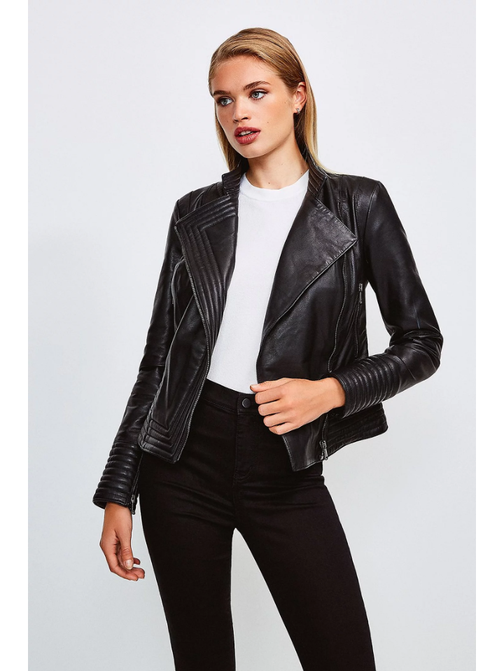 Women’s Sheepskin Black Leather Biker Jacket