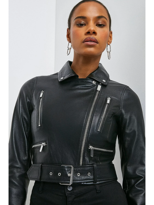 Women’s Black Leather Short Fit Biker Jacket - Fashion Leather Jackets USA - 3AMOTO