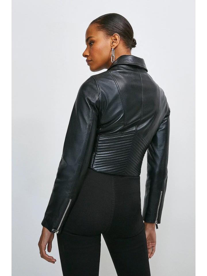 Women’s Black Leather Short Fit Biker Jacket