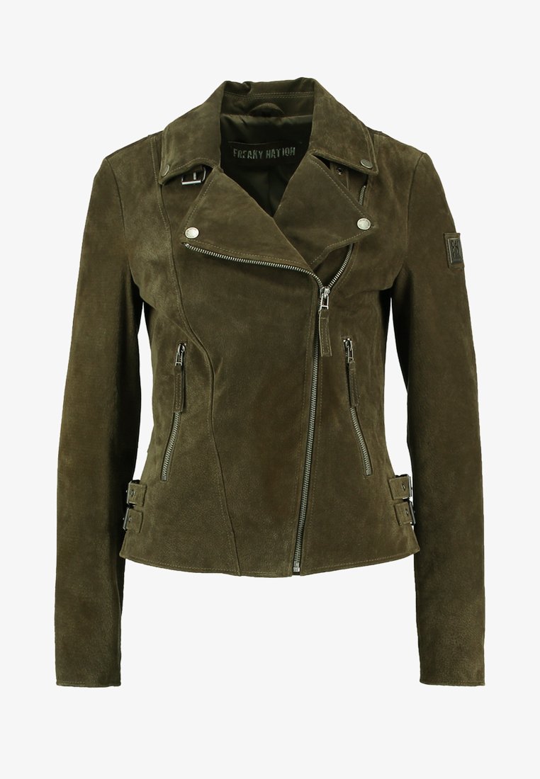 Women’s Green Suede Leather Biker Jacket