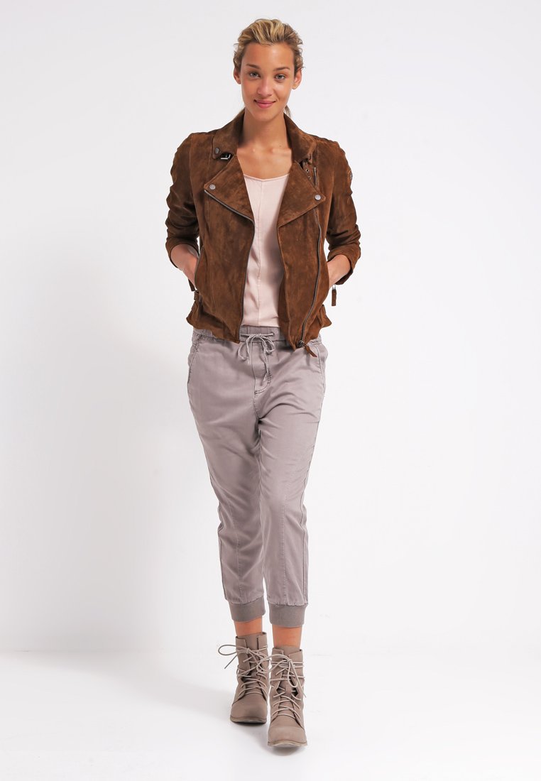 Women’s Trendy Tan Brown Suede Leather Biker Jacket