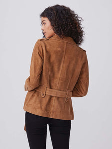 Women’s Tan Brown Suede Leather Belted Coat