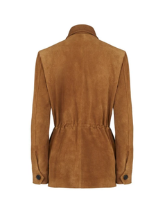 Women’s Tan Brown Suede Leather Button Downed Coat