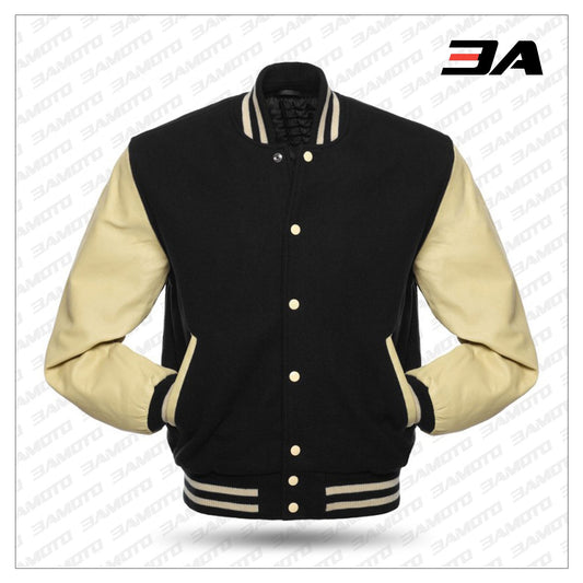 American Varsity Jacket with Wool Body and Original Leather Sleeves by 3amoto - Fashion Leather Jackets USA - 3AMOTO
