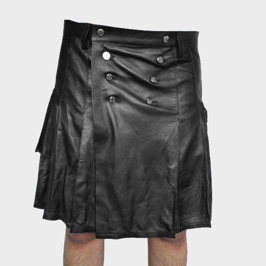 ample pleated leather kilt for men - Fashion Leather Jackets USA - 3AMOTO