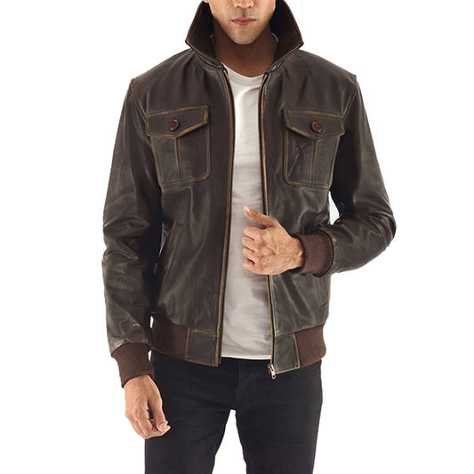 Aaron Brown Style Leather Bomber Jacket - Fashion Leather Jackets USA - 3AMOTO