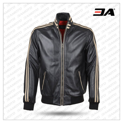 Ashwood Striped Collar Leather Bomber Jacket - 3A MOTO LEATHER