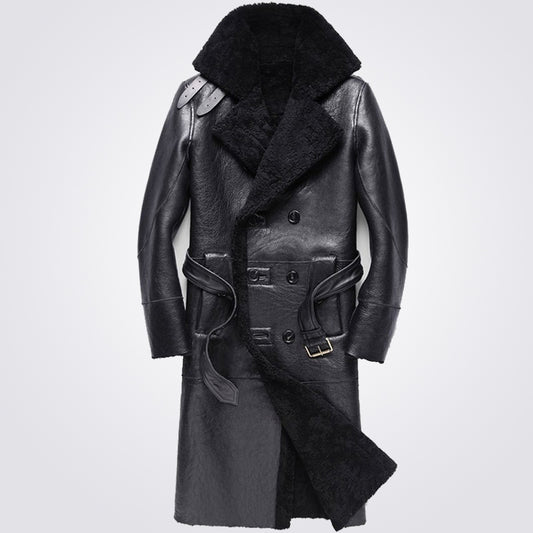 Authentic Double Breasted Sheepskin Trench Coat for Men - 3amoto shop