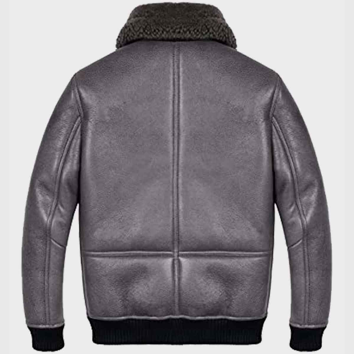 Aviator Grey Shearling B2 Bomber Leather Jacket for Mens