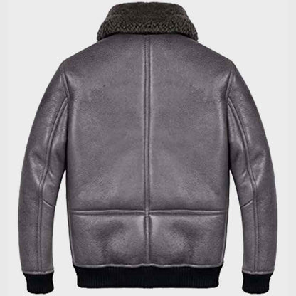 Aviator Grey Shearling B2 Bomber Leather Jacket for Mens