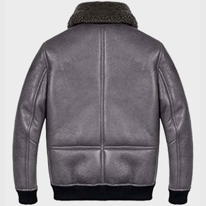 Aviator Grey Shearling B2 Bomber Leather Jacket for Mens