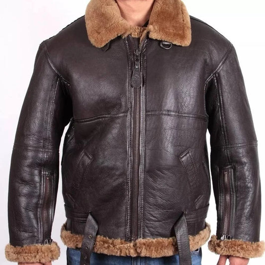 Mens Brown Raf Aviator Leather Jacket - Fashion Leather Jackets USA - 3AMOTO