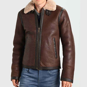 Aviator Style Mens Dark Brown Leather Jacket