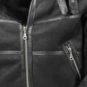B16 Black Leather Sheepskin Jacket for Mens