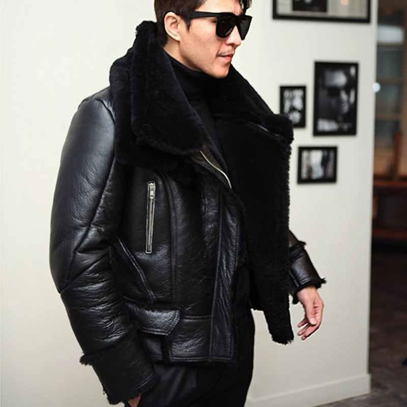 B3 Bomber Jacket Men Winter Wool Lamb Fur Aviator Jacket