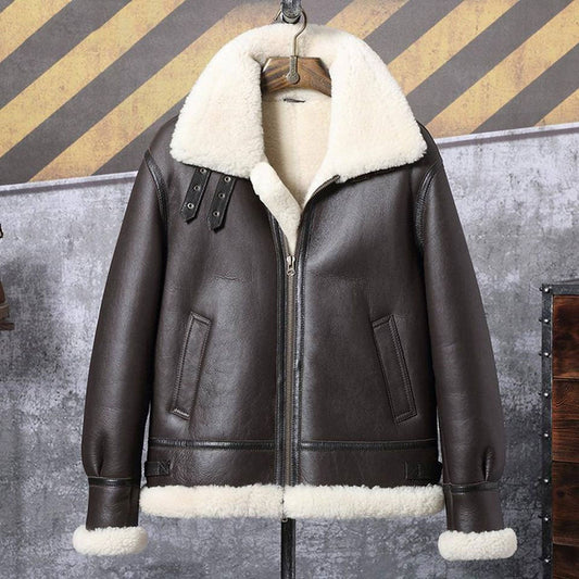 Mens Classic B3 Sheepskin Bomber Shearling Leather Jacket - Fashion Leather Jackets USA - 3AMOTO