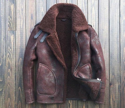 Mens B3 Bomber Sheepskin Leather Shearling Wool Jackets - Fashion Leather Jackets USA - 3AMOTO