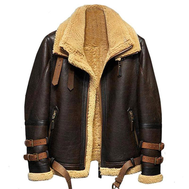 Mens B3 Flight Sheepskin Aviator Fur Leather Jacket