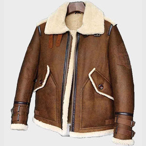 B3 Flight Shearling Sheepskin Brown Leather Jacket for Mens