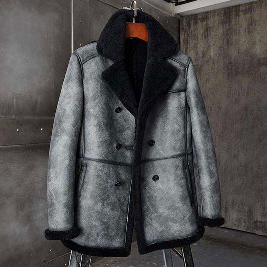 Mens B3 Shearling Long Coat Overcoat B3 Hunting Jacket - 3amoto shop