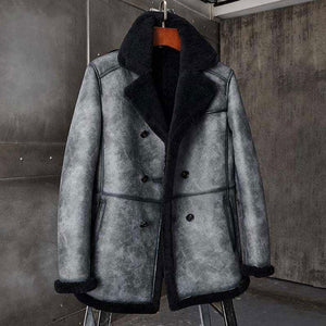Mens B3 Shearling Long Coat Overcoat B3 Hunting Jacket