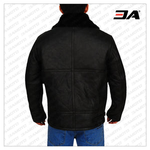 B3 aviator bomber black sheepskin shearling leather jacket men