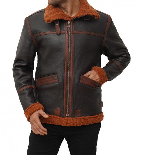 Dark Brown Leather B3 Bomber Jacket Mens - Fashion Leather Jackets USA - 3AMOTO