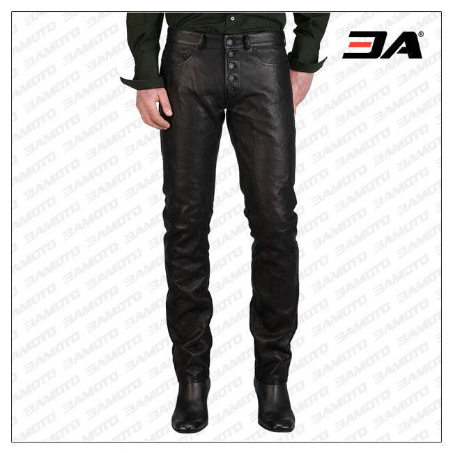 Business Pattern Button Closure Leather Pants