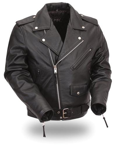 Basic Men's Leather Motorcycle Jacket - Classic Biker Jacket