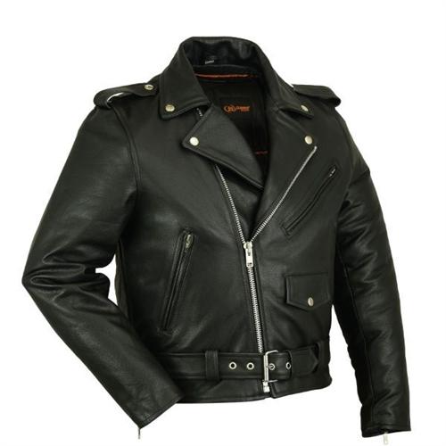 Basic Men's Leather Motorcycle Jacket - Classic Biker Jacket