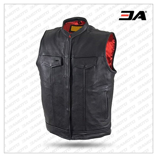 Big Men’s Top Grade Club Leather Motorcycle Vest - Fashion Leather Jackets USA - 3AMOTO