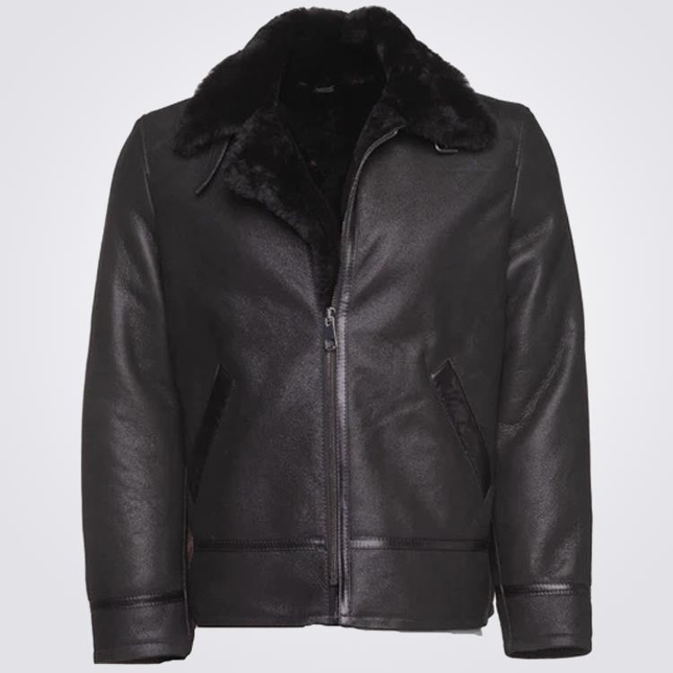 Black B3 RAF Aviator Shearling Leather Bomber Jacket