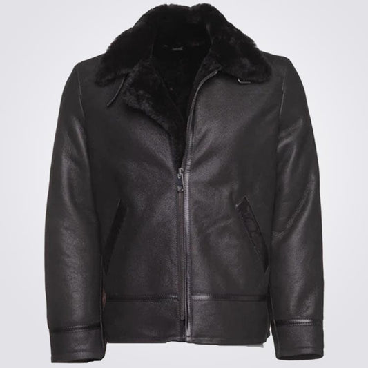 Black B3 RAF Aviator Shearling Leather Bomber Jacket - 3amoto shop