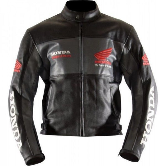 Black Honda Motorbike Real Cowhide Leather Jacket - Fashion Leather Jackets USA - 3AMOTO