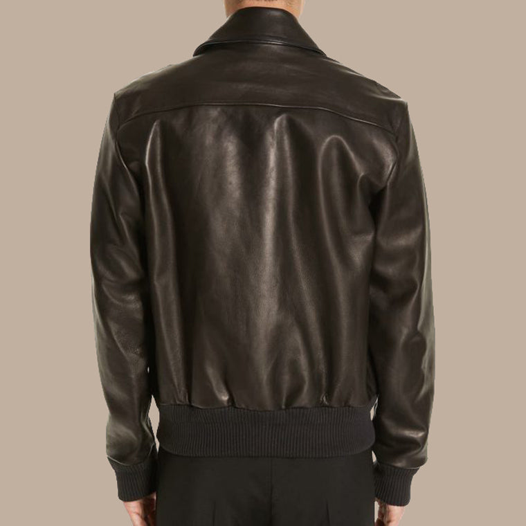 Black Lambskin Leather Jacket for Men Back