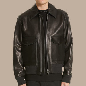 Black Lambskin Leather Jacket for Men Front