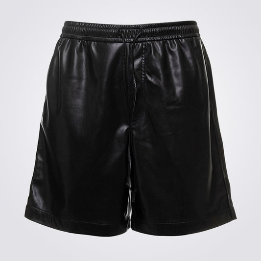 Black Leather Bermuda Shorts For Men - 3amoto shop