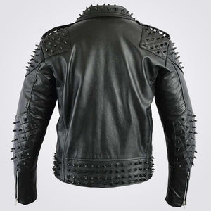 Leather Biker Jacket with Studs