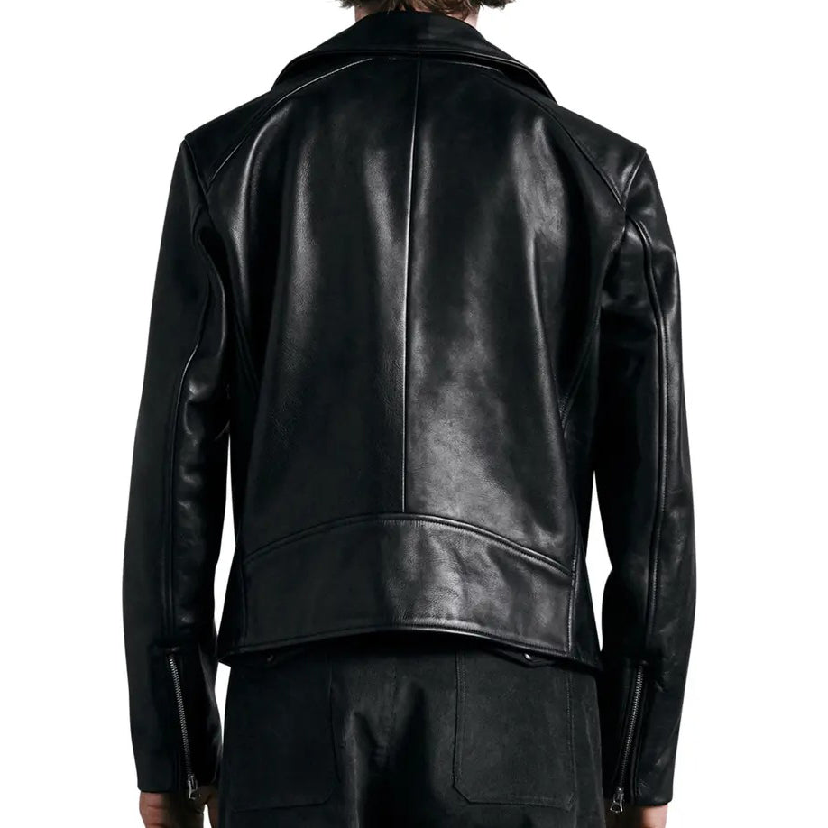 Black Leather Biker Motorcycle Jacket For Men