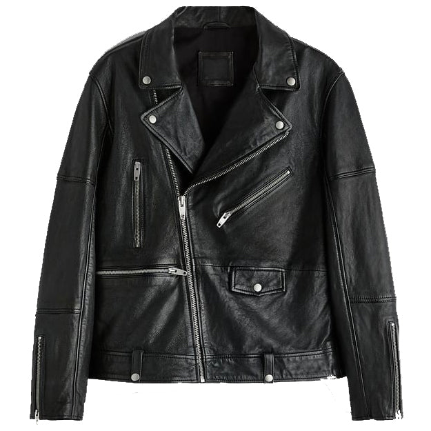 Black Leather Biker Motorcycle Jacket For Men